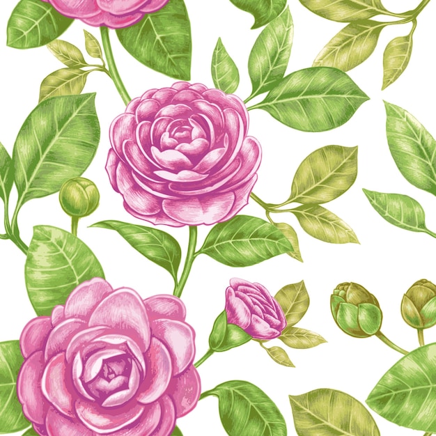 Floral vector seamless background camelia flower design per tessuti carta da parati vintage