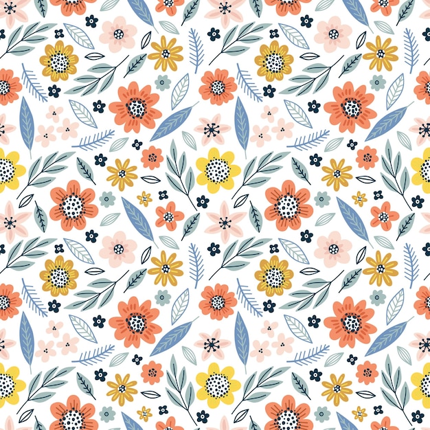 Vector floral vector seamless pattern in doodle stile