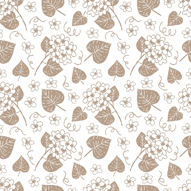 Floral vector seamless pattern with abstract elements in doodle style Perfect background for trendy