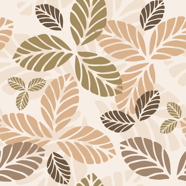 Floral vector seamless pattern with brown autumn leaves
