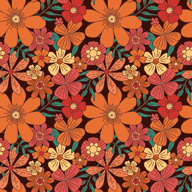 Floral vintage naadloos patroon Boho vector achtergrond met bloemen en bladeren