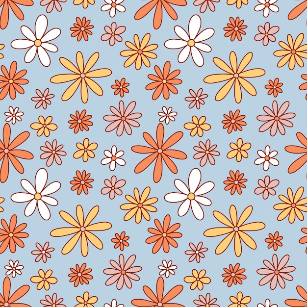 Floral vintage seamless pattern. Boho vector background. Hippie flower power retro textile print