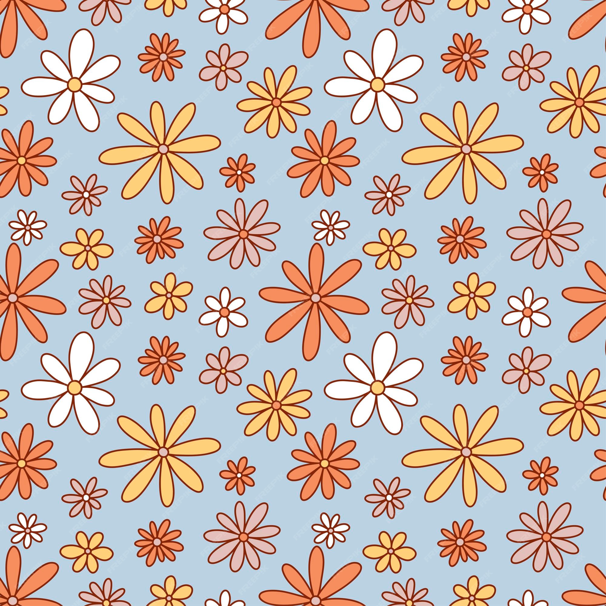 Hippie flowers boho seamless background. floral retro pattern