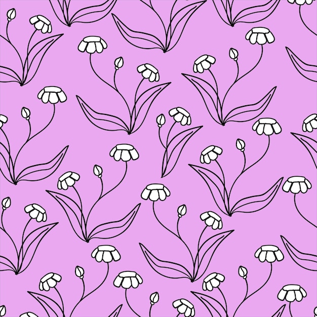 Floral vintage seamless pattern purple background Wildflowers Vector floral print