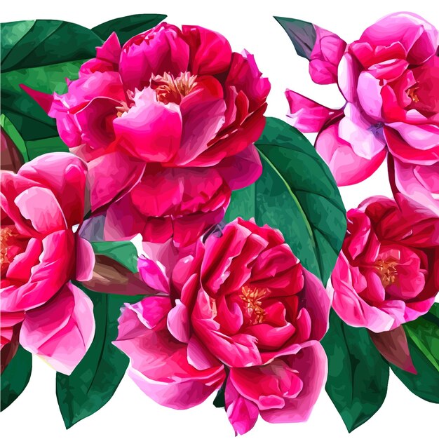 Vettore motivo floreale vintage senza cuciture con peonie di fiori rosa e foglie verdi