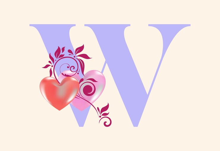 Vector 花字母w与心符号 植物元素的初始字母