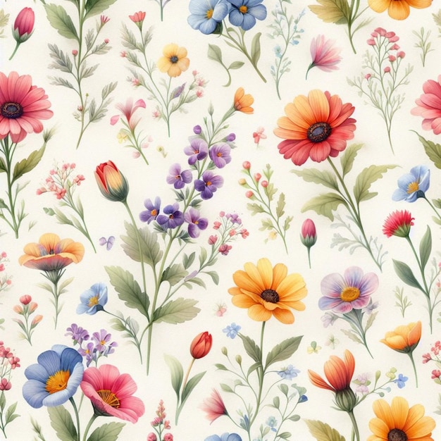 a floral wallpaper with different flowers and leaves