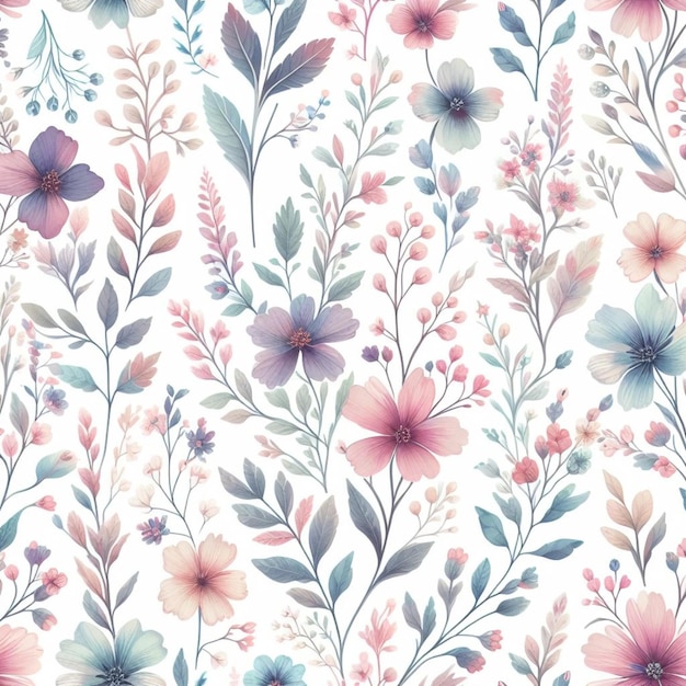 a floral wallpaper with different flowers and leaves