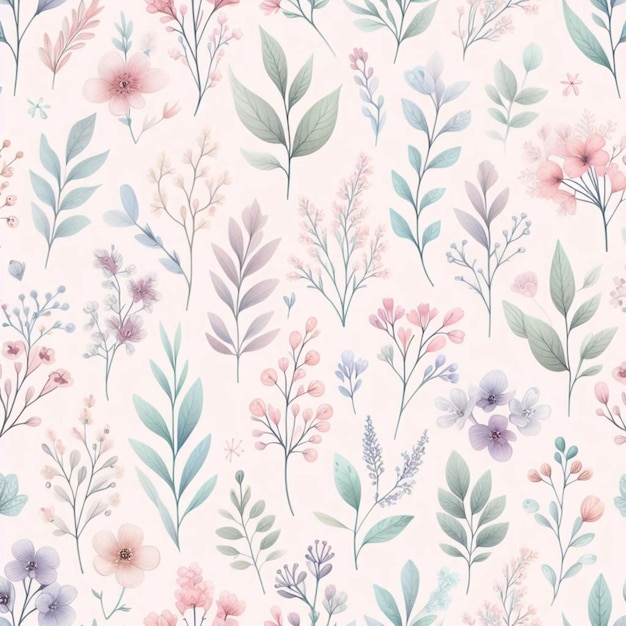 a floral wallpaper with different flowers and leaves