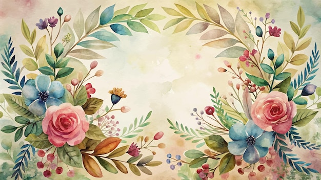 Floral watercolor background frame