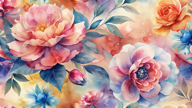 Floral watercolor background with striking colors