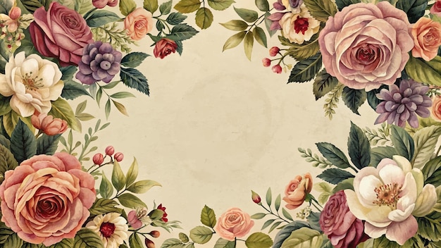 Vector floral watercolor background with vintage style frame