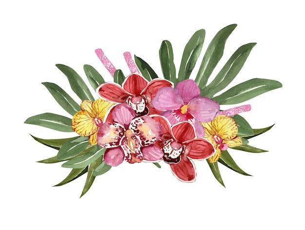 Floral watercolor bouquet of tropical flowers
