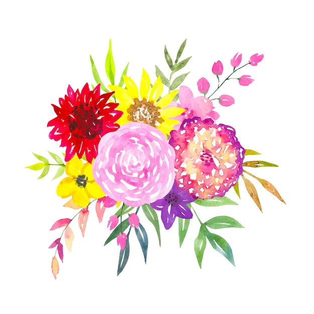 Vector floral watercolor composition of bright flowers