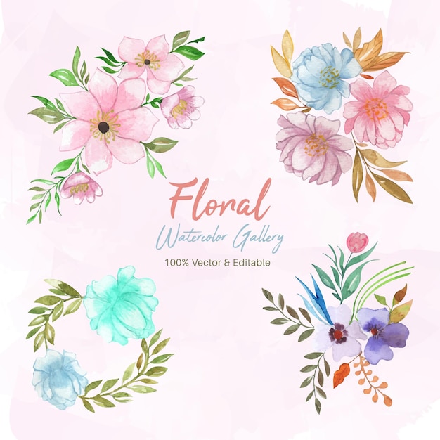 Floral watercolor design premium unique simple han drawn art vector