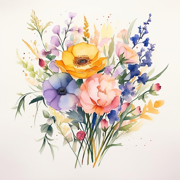 ベクトル アクアカラール 花の花 春の花 庭園の絵 ヴィンテージデザインの花束