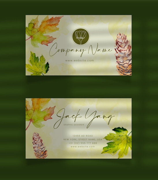 Vector floral watercolor hand drawn business card