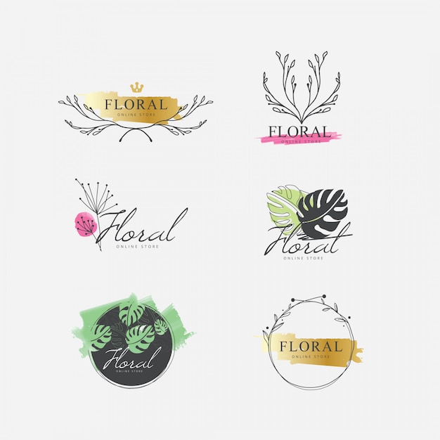 Vector floral watercolor logo collection