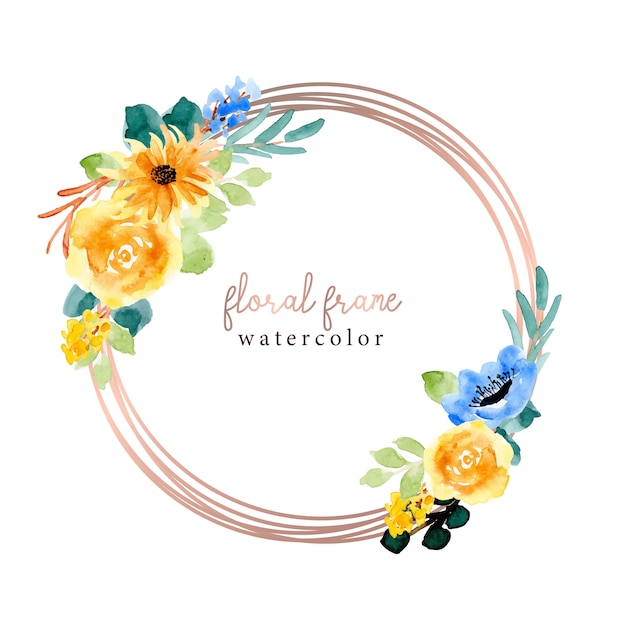 Floral watercolor and rose gold circle frame