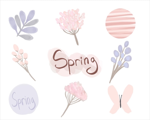 파스텔 색상의 꽃 수채화 봄 컬렉션