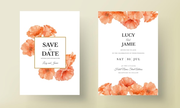 Floral watercolor wedding invitation set with elegant golden decoration