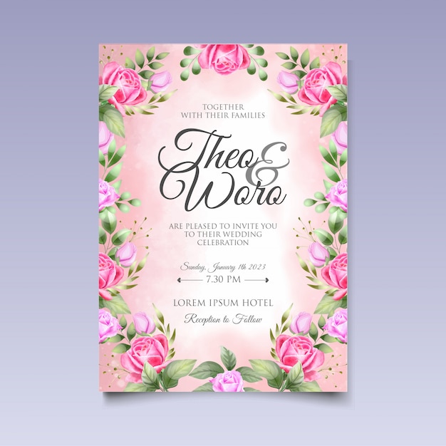 Floral watercolor wedding invitation template