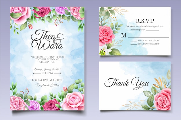 Vector floral watercolor wedding invitation template