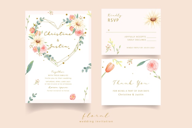 Vector floral watercolor wedding invitation