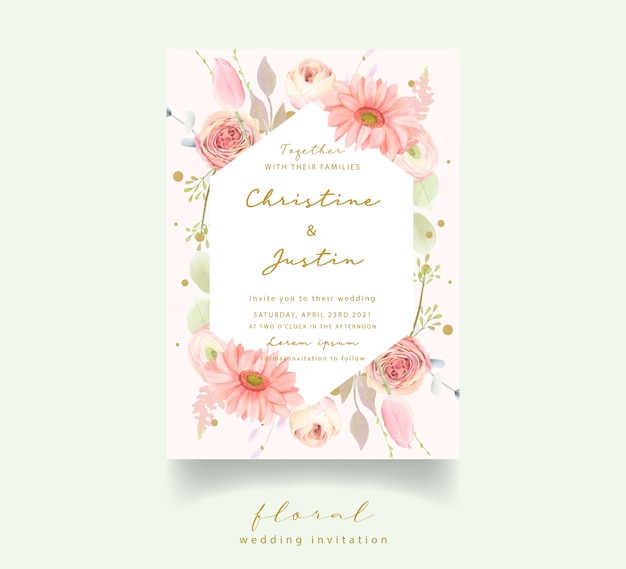 Floral watercolor wedding invitation