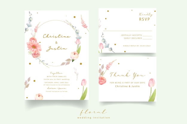 Vector floral watercolor wedding invitation