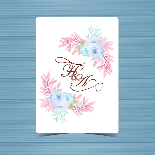 Vector floral wedding badge with beautiful blue roses