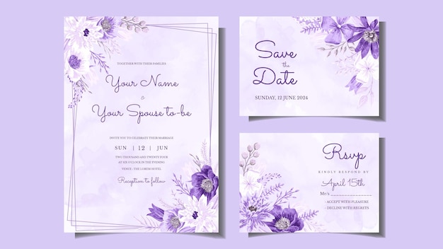 Floral wedding card template flowers botanic invite save the date rsvp