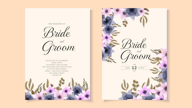 Floral Wedding card template flowers botanic invite Save the date RSVP
