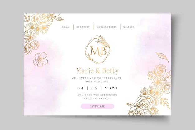 Floral wedding card template landing page