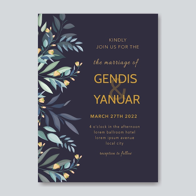 Floral wedding card template vector