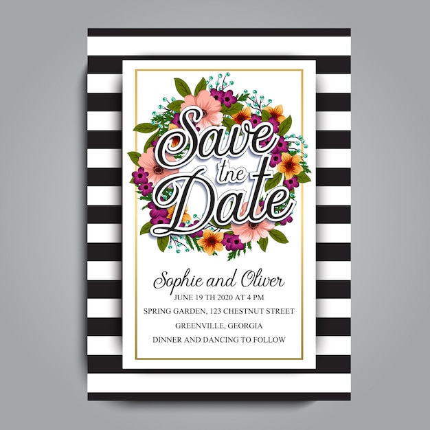 Floral wedding card with stripes design