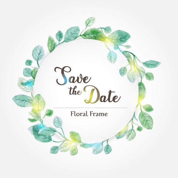 Vector floral wedding frame template with watercolor leaves