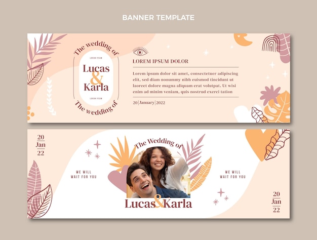 Vector floral wedding horizontal banners template