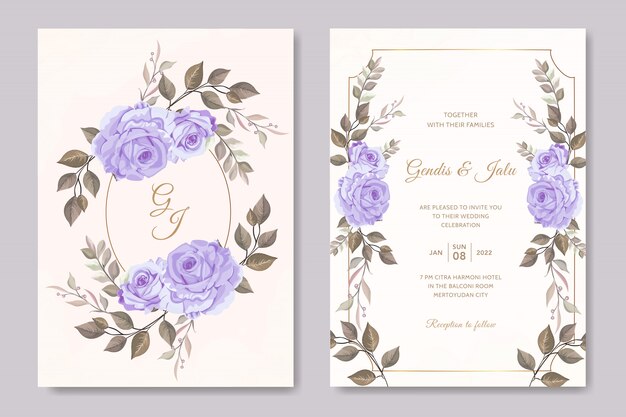 花の結婚式の招待カードテンプレートバラの花