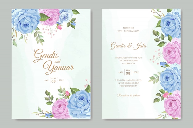 floral wedding invitation card template rose flower