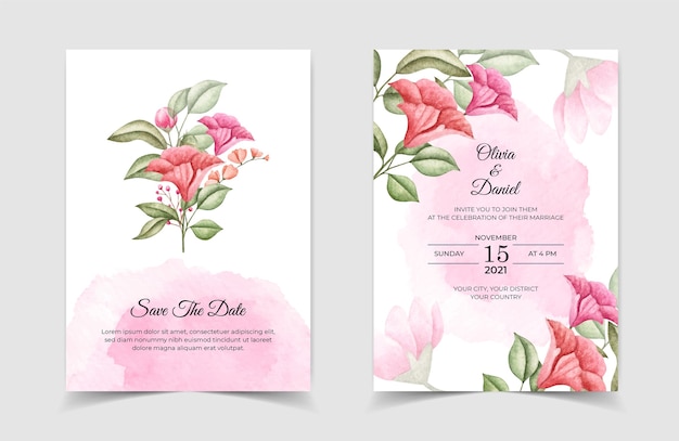 Modello di carta di invito matrimonio floreale con bellissimi fiori