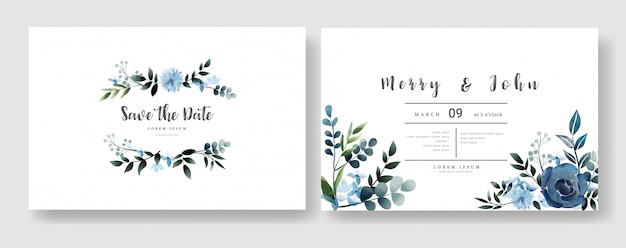 Vector floral wedding invitation card template watercolor style