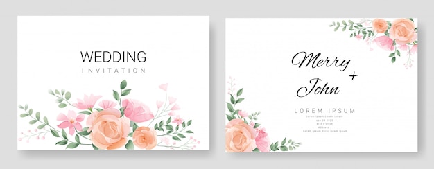 Floral wedding invitation card template watercolor style