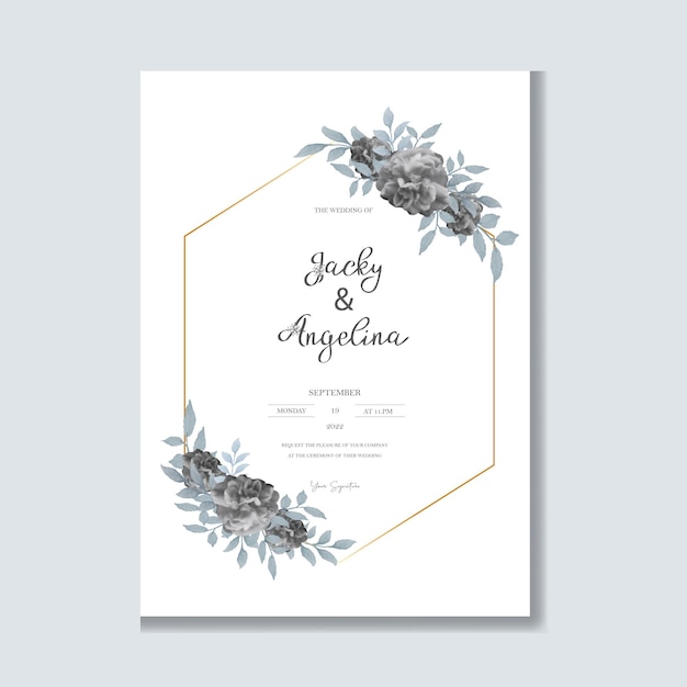 Floral wedding invitation card template with watercolor