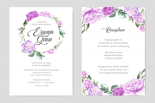 Floral wedding invitation card template