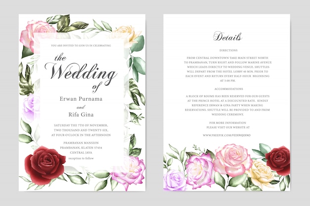 Floral wedding invitation card template