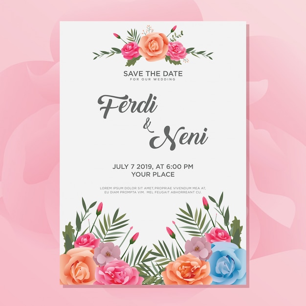 Floral wedding invitation Card template