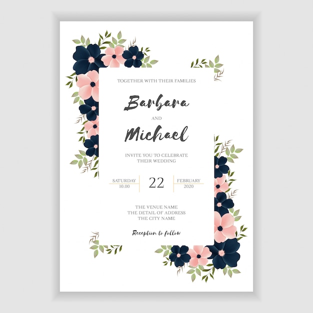 Floral wedding invitation card template