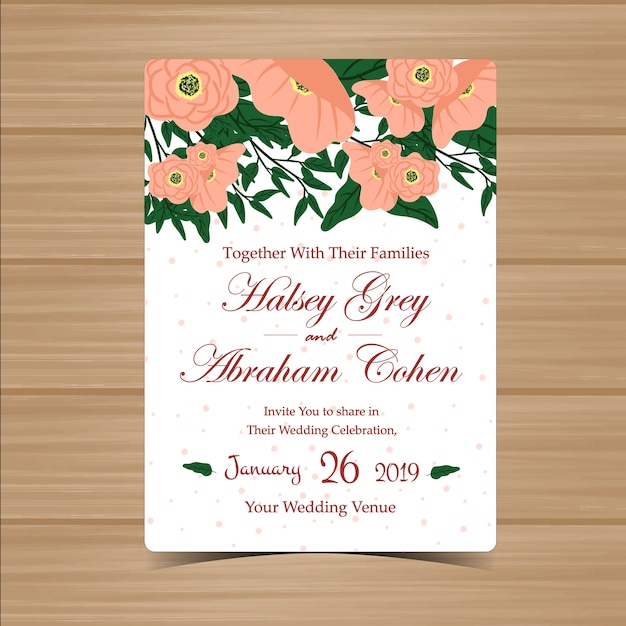 Floral Wedding Invitation Card with Beautiful Flower