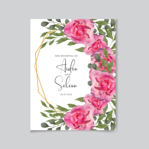 Floral wedding invitation card with watercolor roses